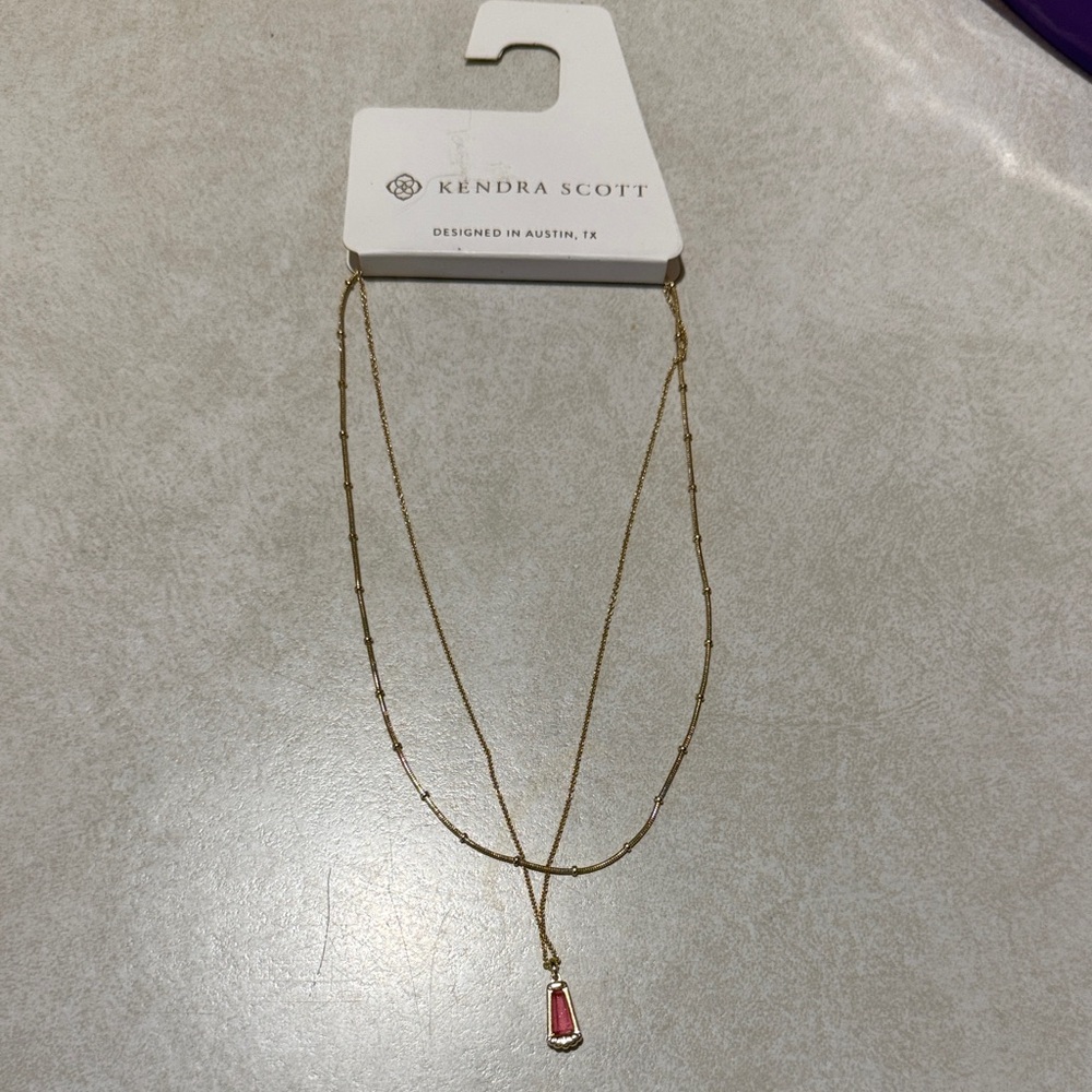 NWT Kendra Scott Gold Necklace with Red Pendant